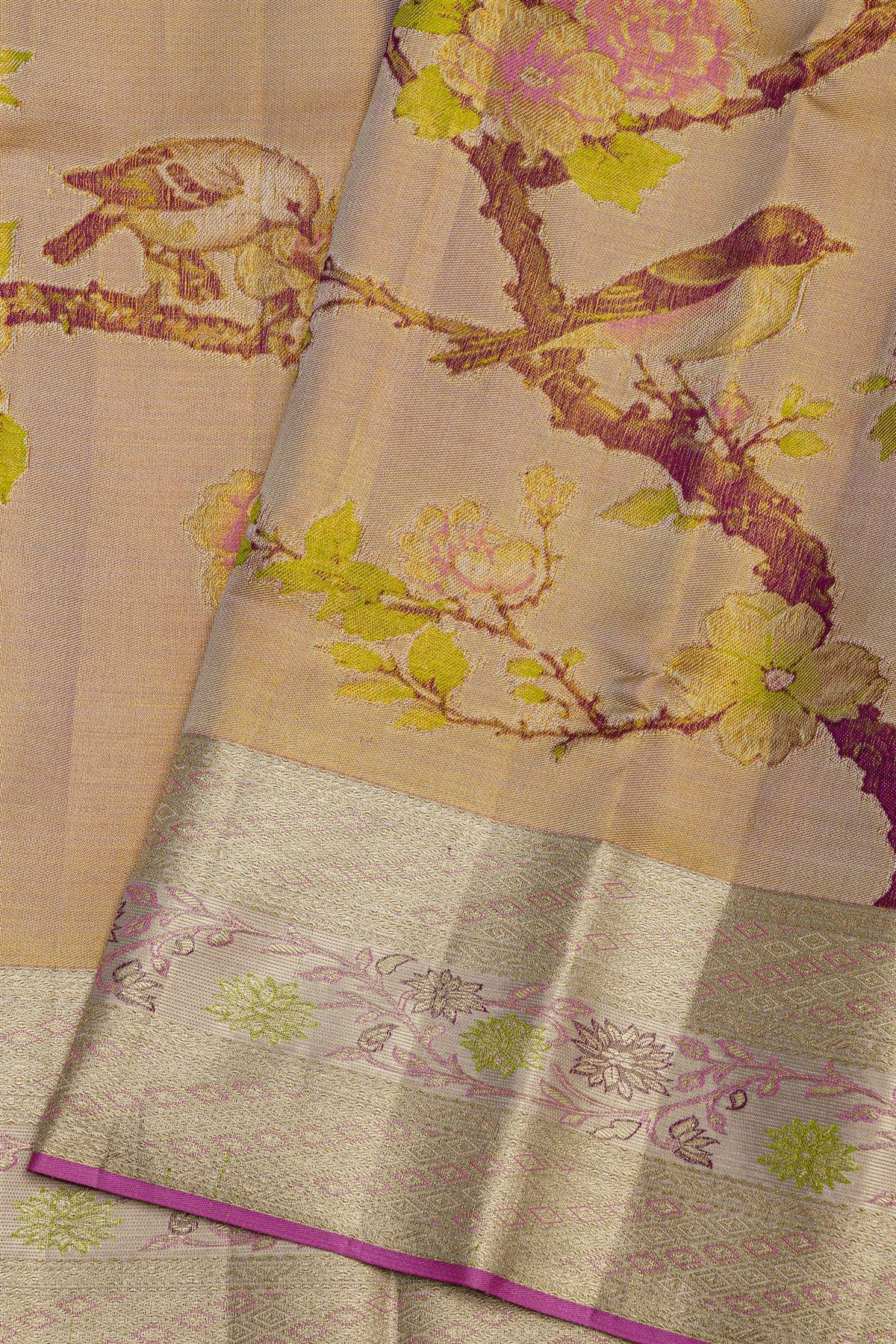 Kancheepuram Tissue Onion Pink Saree With Interlock Digital Weaving