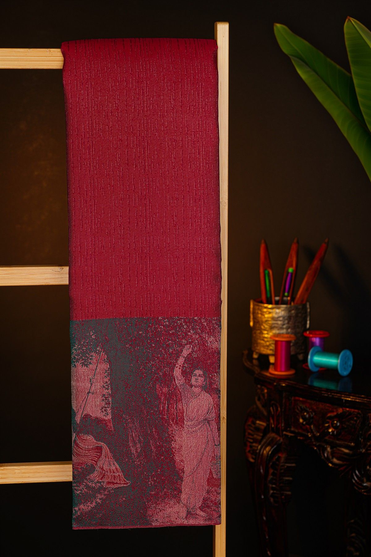 Kancheepuram Silk Wine Colour Saree With Florals And Human Motifs Border