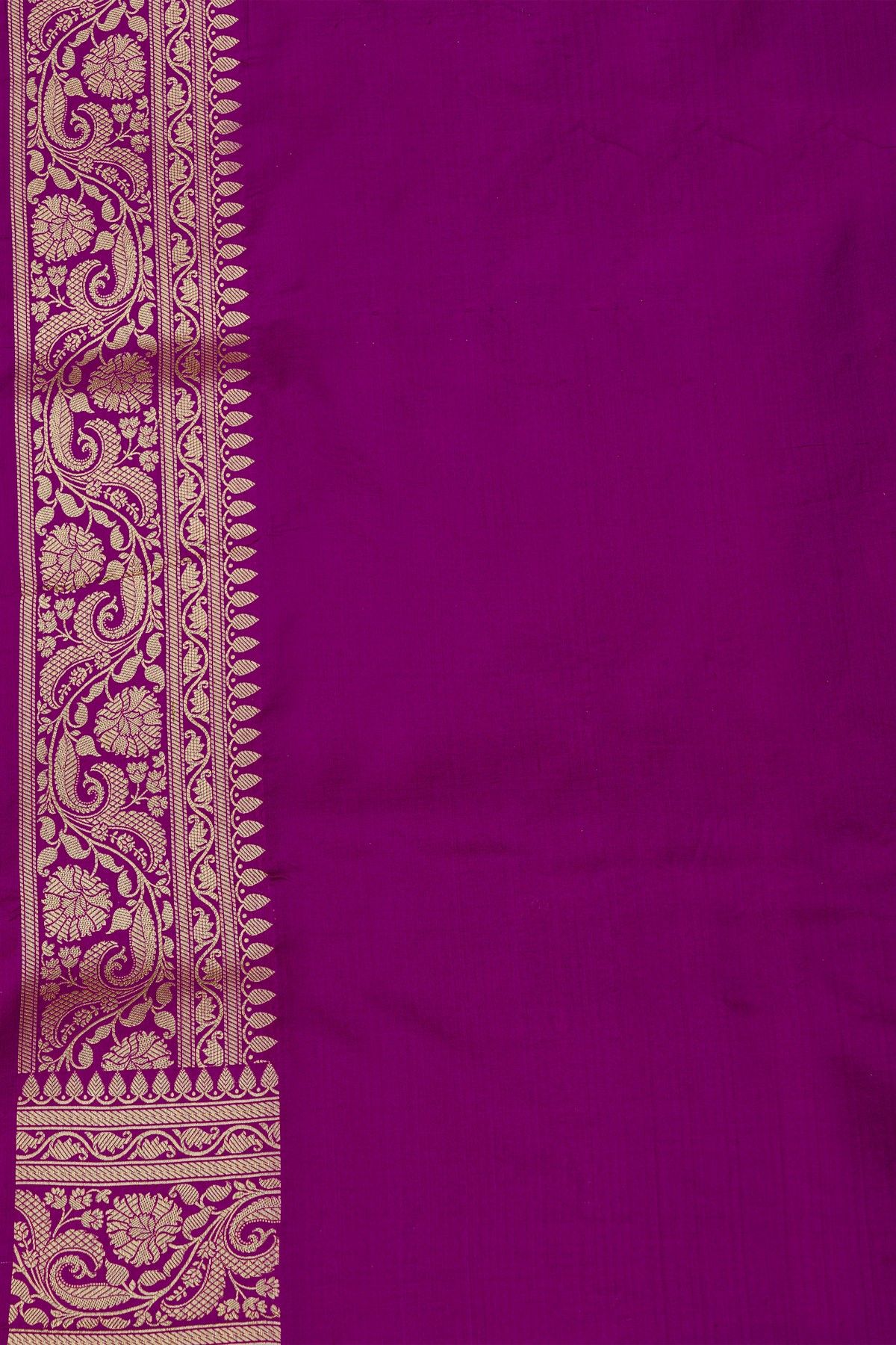 Banarasi Silk Dark Violet Saree With Florals And Leaves Jaal Border