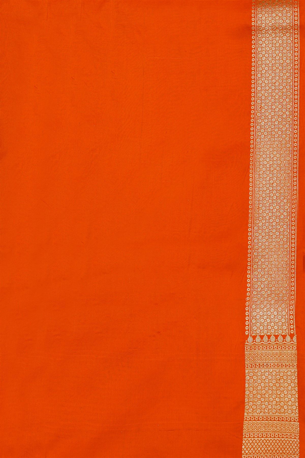 Banarasi Silk Orange Saree With Florals And Leaves Jaal Border