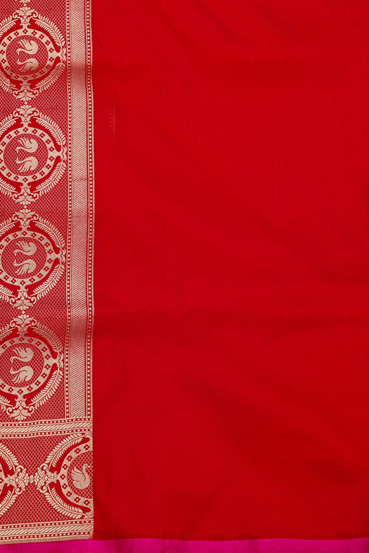 Banarasi Silk Red Saree With Swans And Florals Border