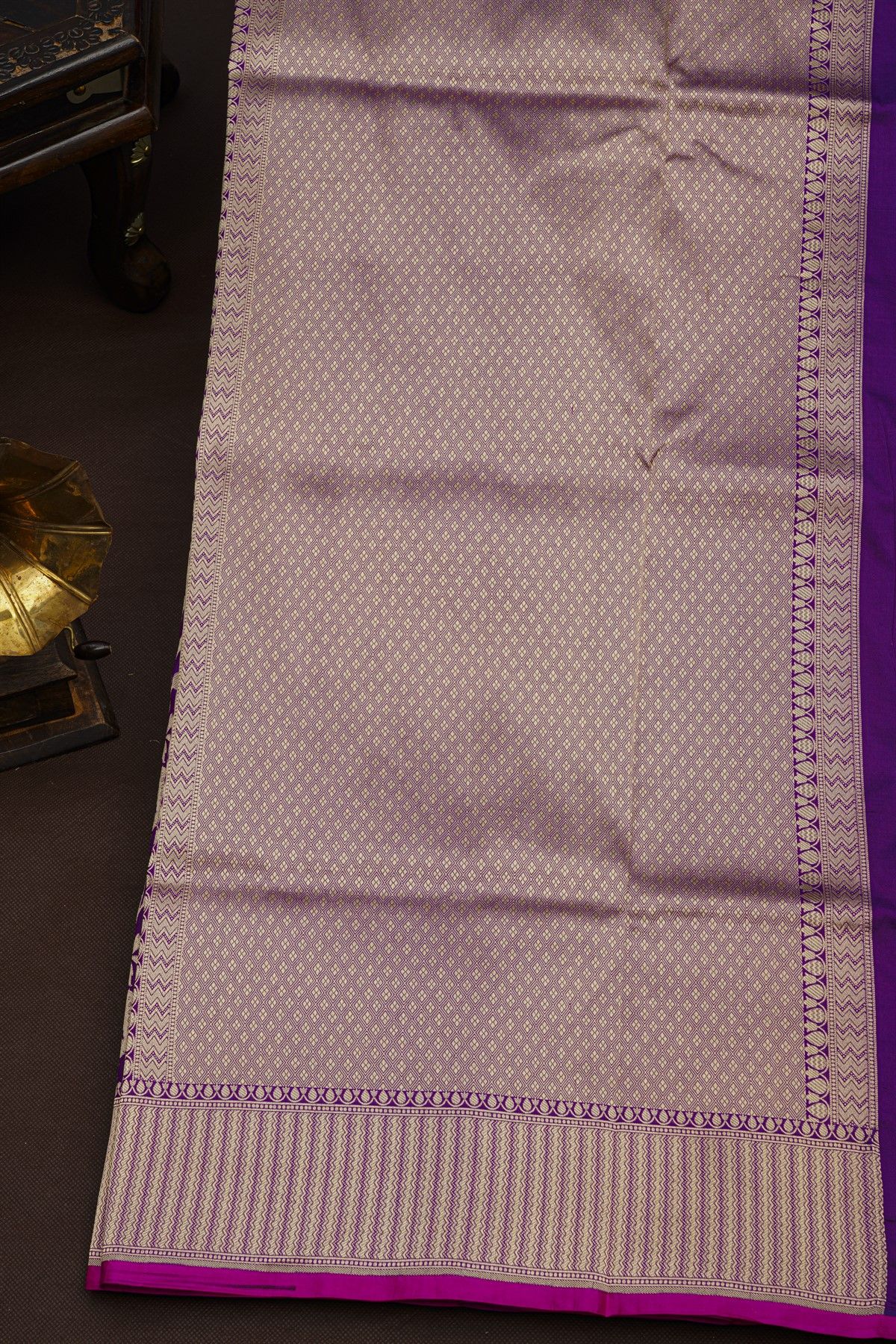 Banarasi Silk Purple Saree With Zig-Zag Lines Border
