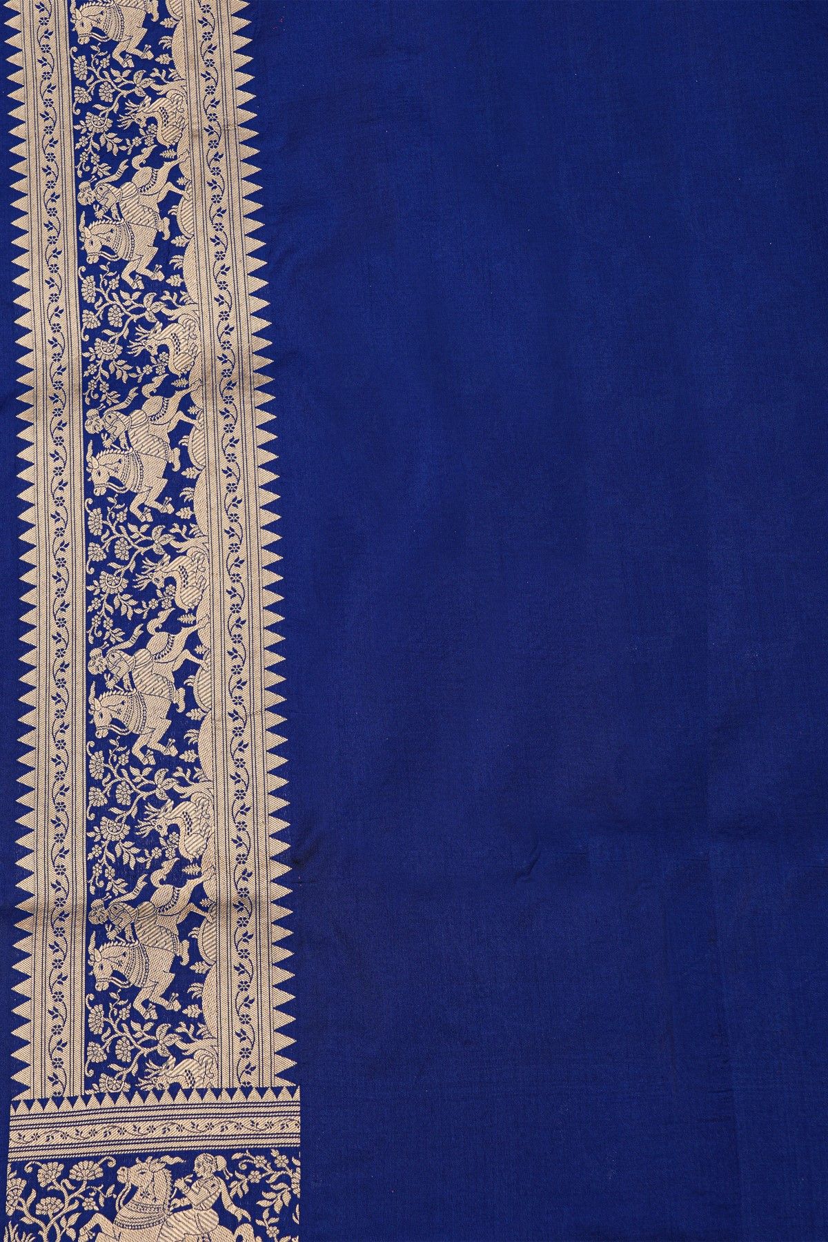 Banarasi Silk Royal Blue Saree With Florals And Animal Border