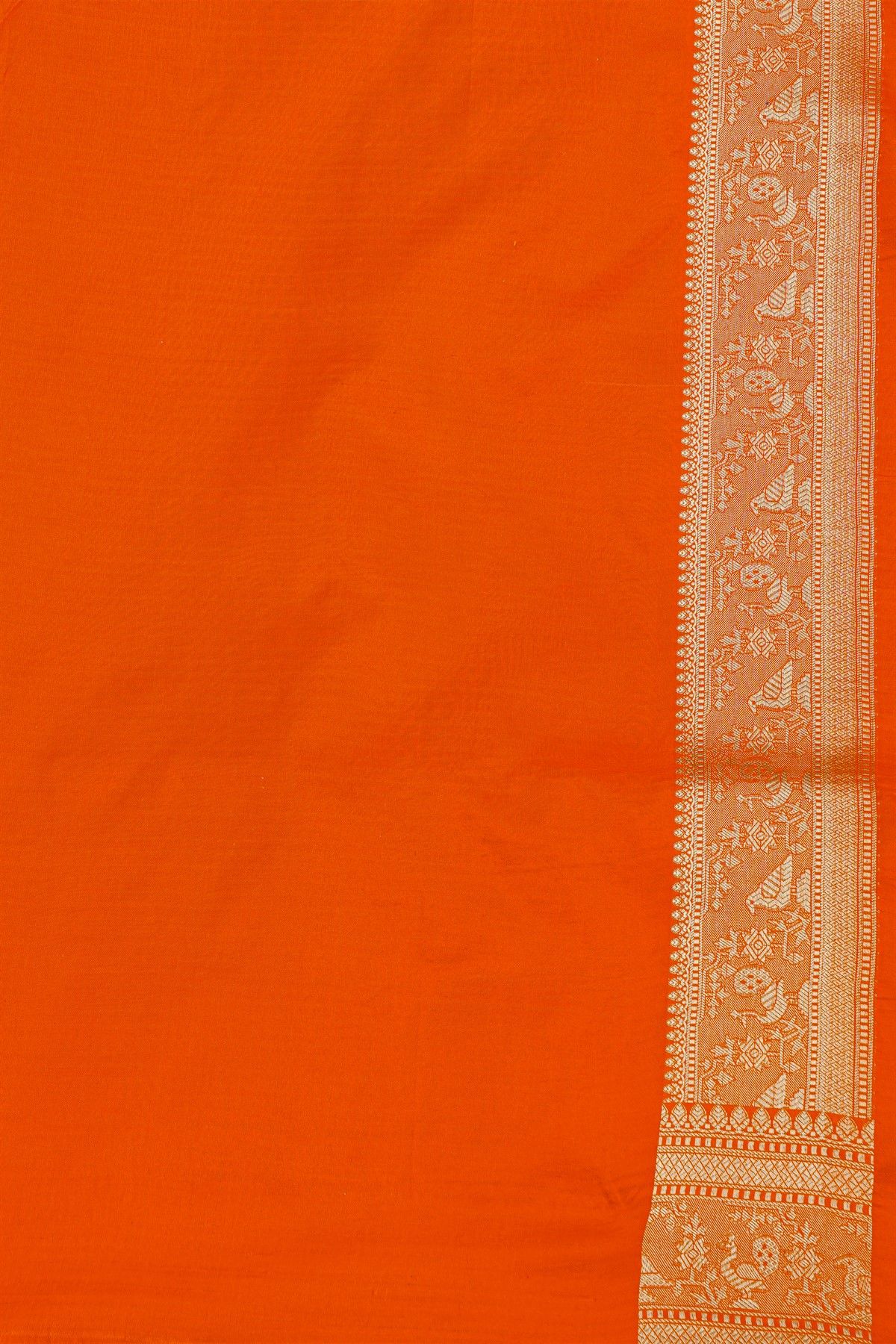 Banarasi Silk Orange Saree With Florals And Birds Body