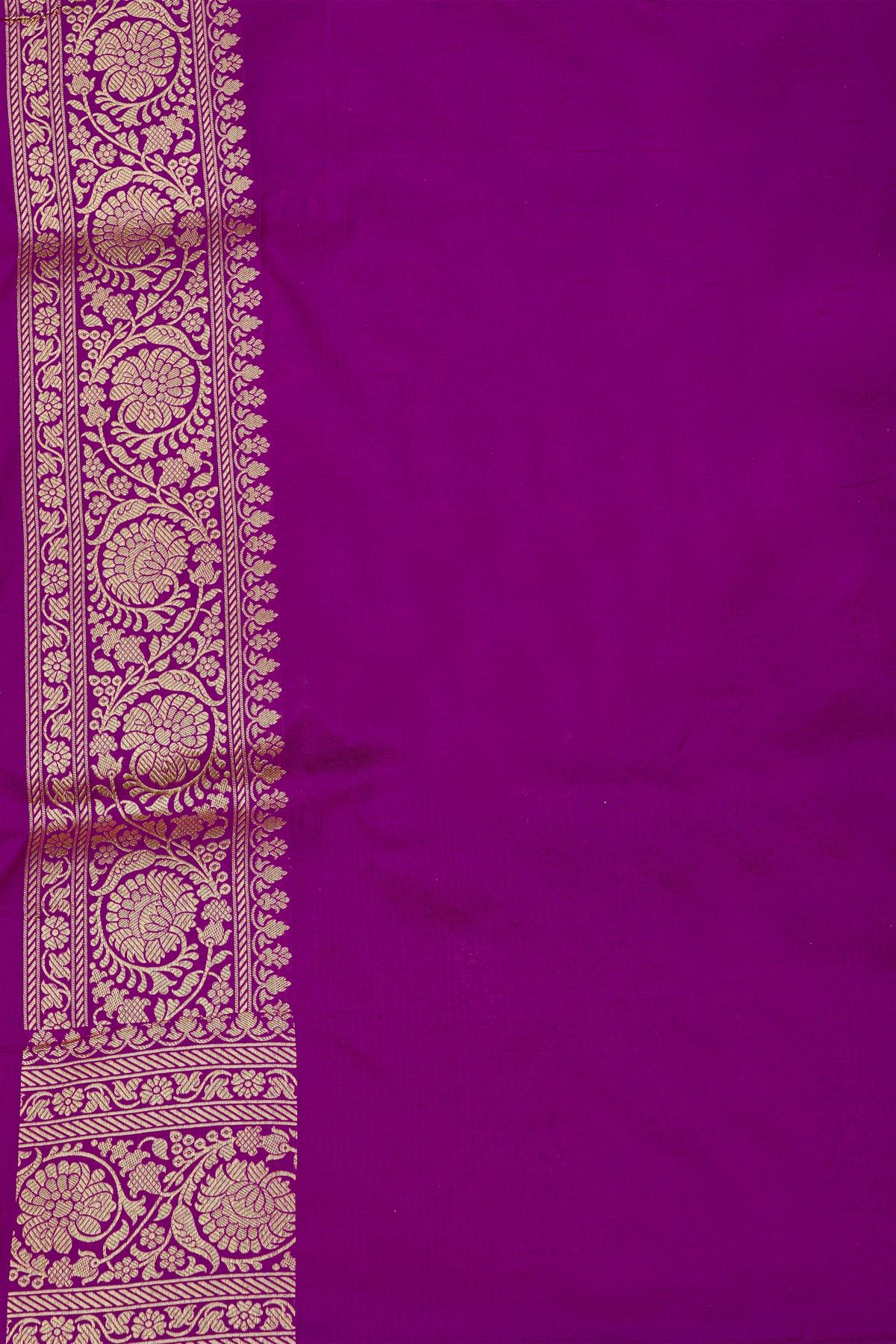 Banarasi Silk Violet Saree With Florals And Leaves Jaal Border