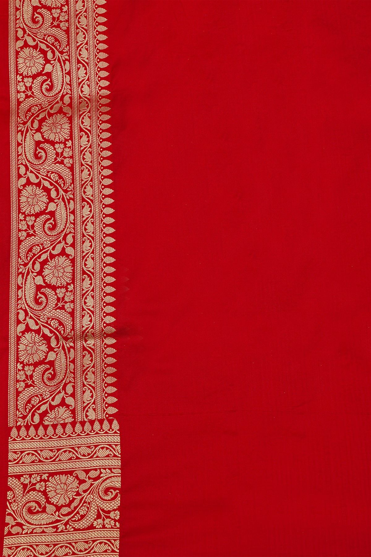 Banarasi Silk Red Saree With Florals And Leaves Jaal Border