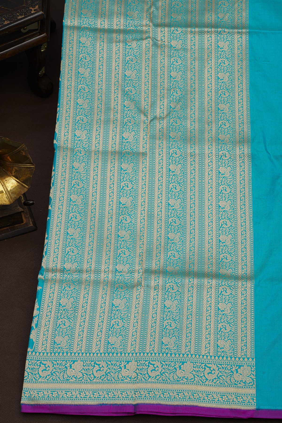 Banarasi Silk Sky Blue Saree With Floral And Bird Body