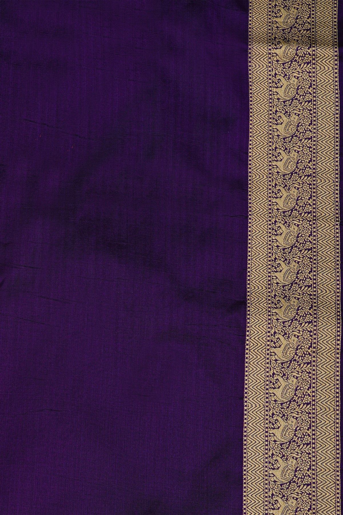 Banarasi Silk Dark Violet Saree With Floral And Animal Body