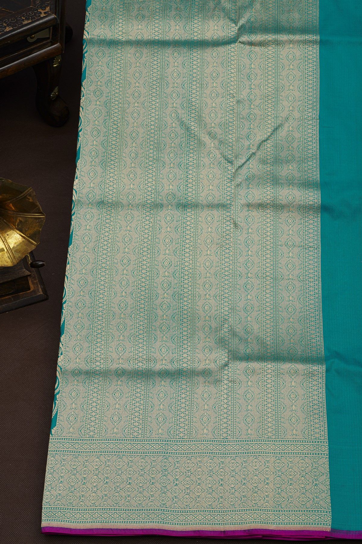 Banarasi Silk Sea Green Saree With Floral And Bird Body