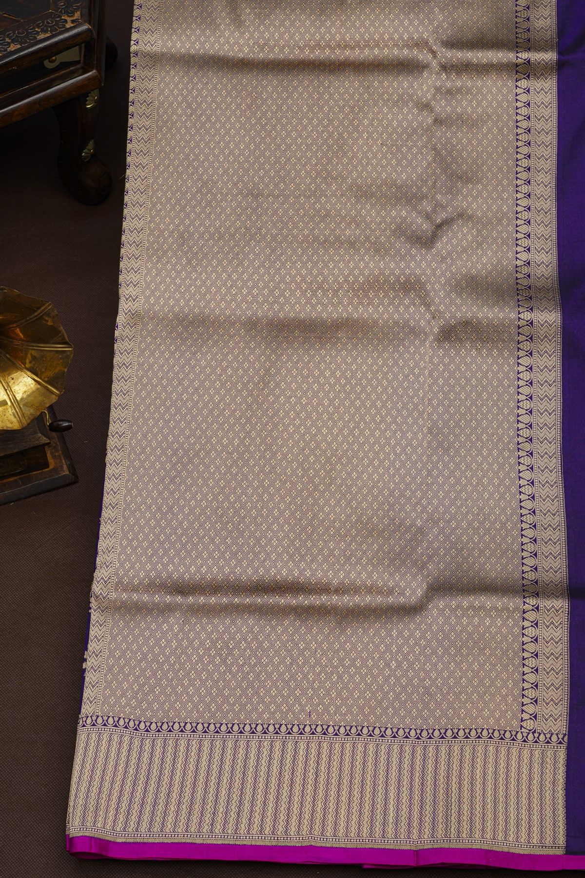 Banarasi Silk Violet Saree With Zig-Zag Lines In Zari Border
