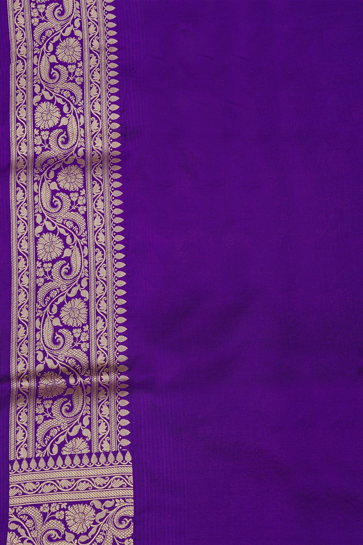 Banarasi Silk Purple Saree With Florals And Leaves In Jaal Border