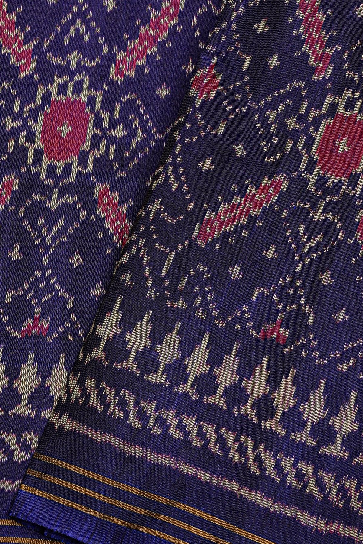 Patola Silk Navy Blue Saree With Florals And Leaves Body
