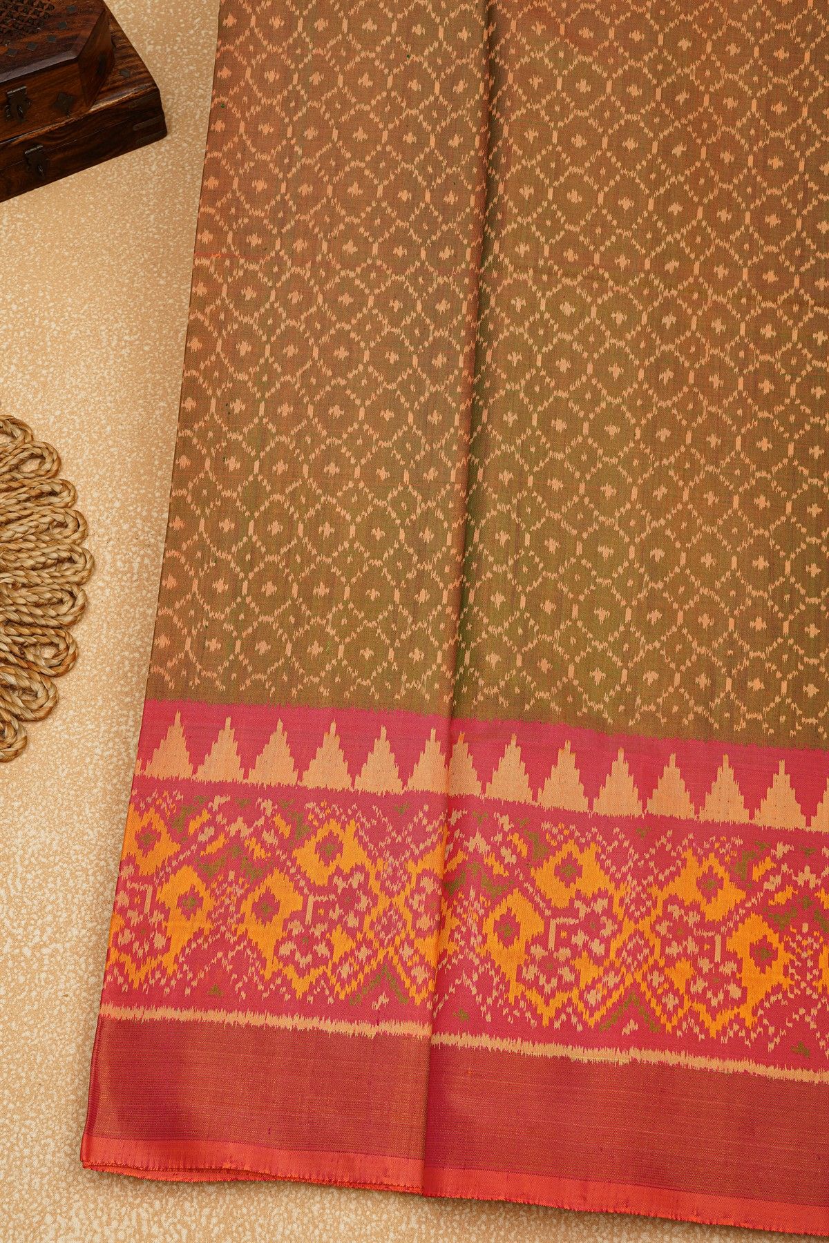 Patola Silk Dual Colour Saree With Buttis In Curvy Checks Body