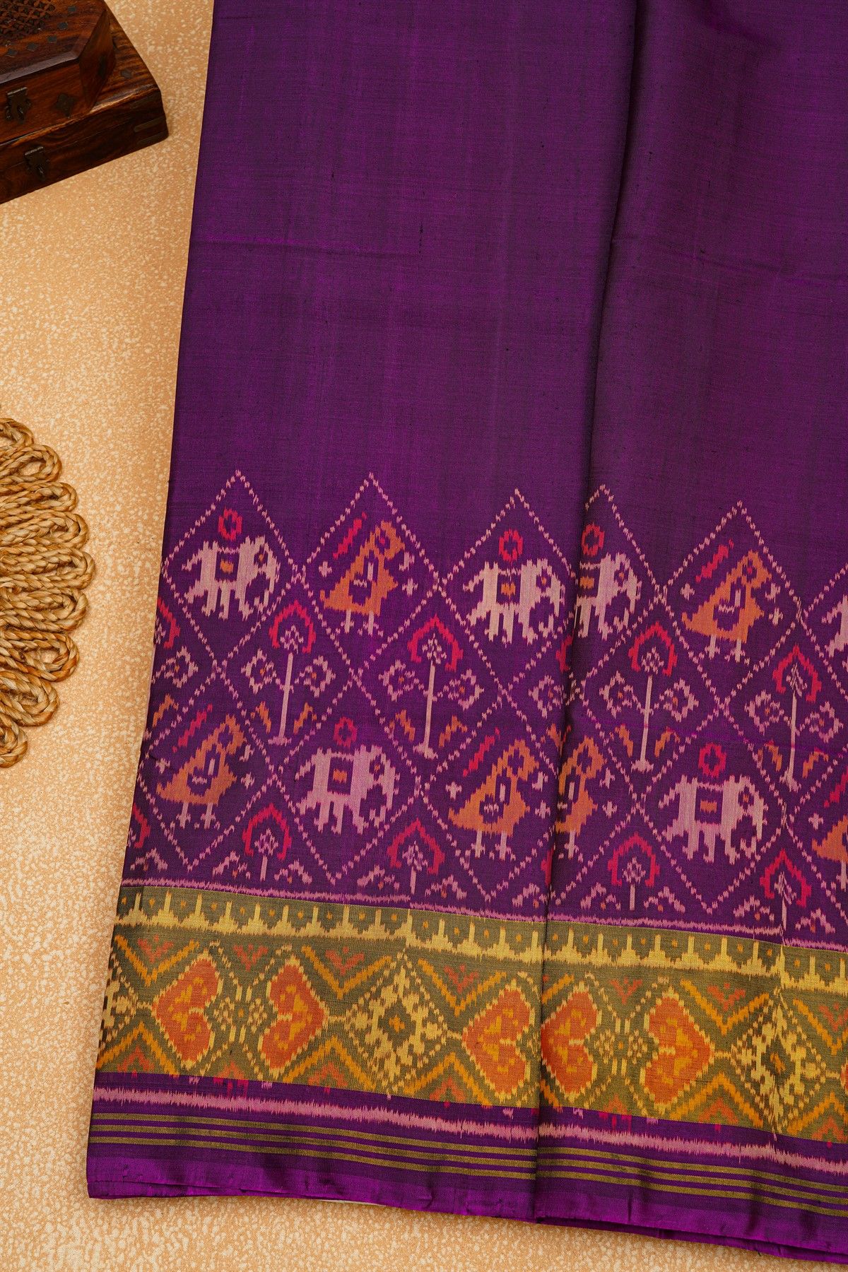 Patola Silk Purple Saree With Florals And Leaves Jaal Border