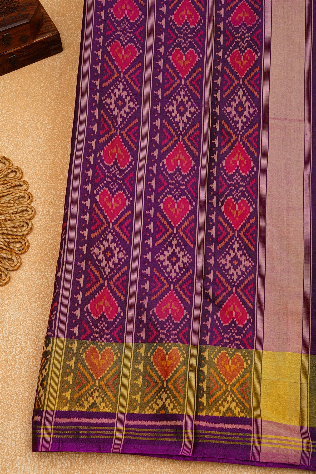 Patola Silk Purple Saree With Florals And Leaves Jaal Border