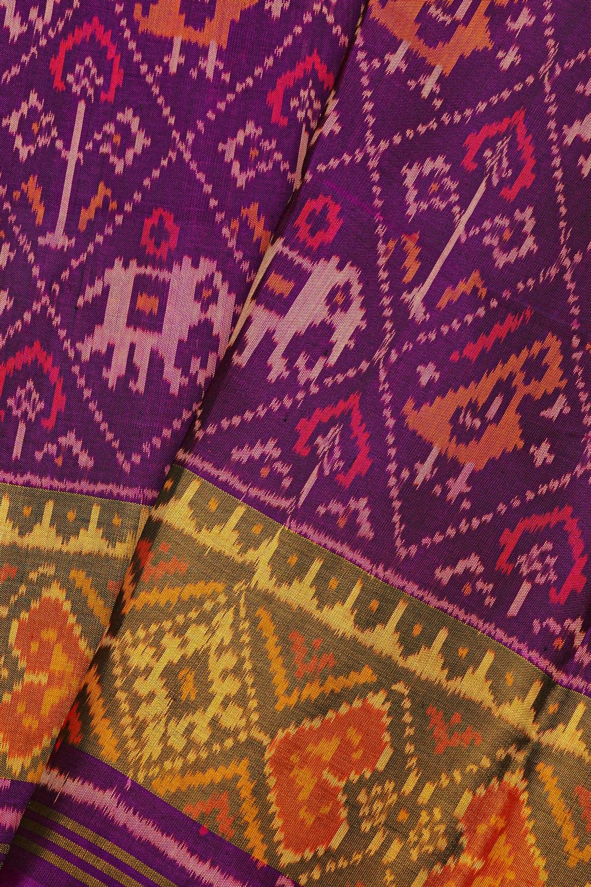 Patola Silk Purple Saree With Florals And Leaves Jaal Border