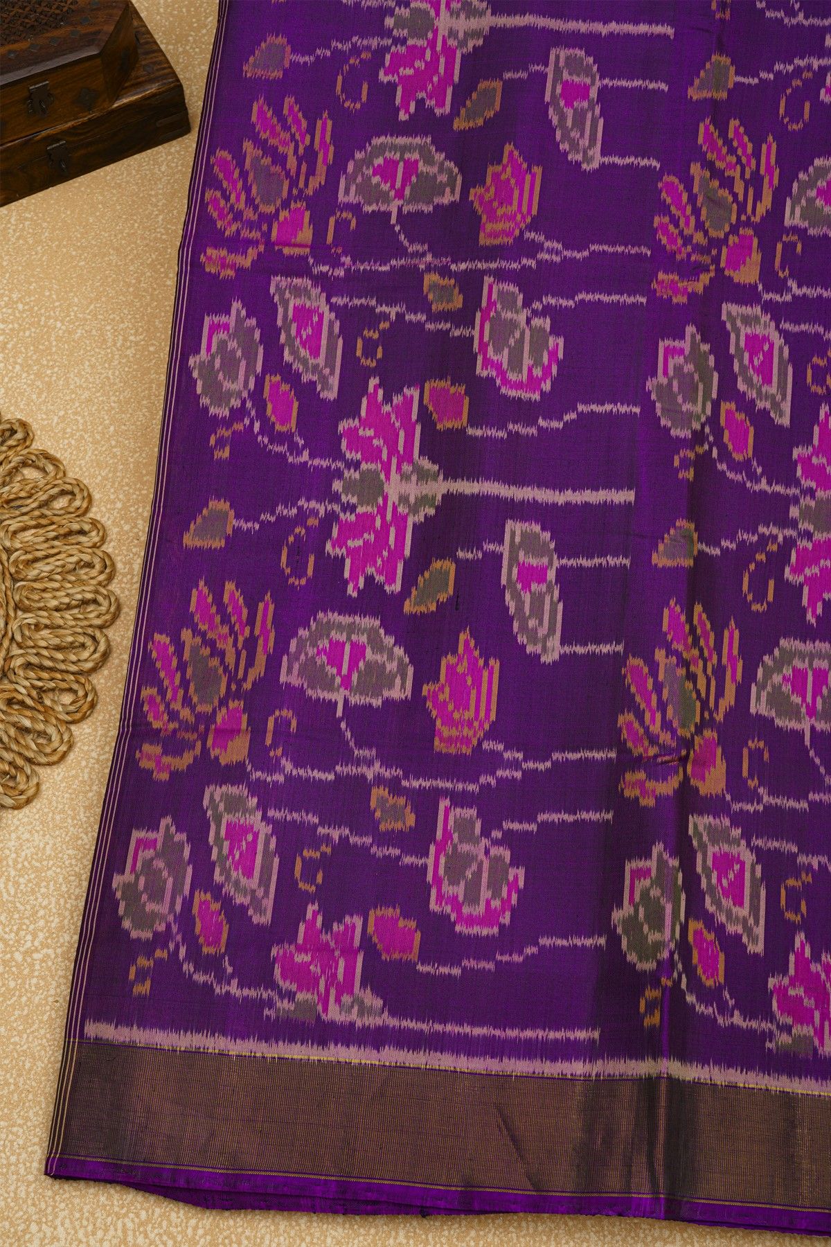 Patola Silk Purple Saree With Florals And Leaves Jaal Body