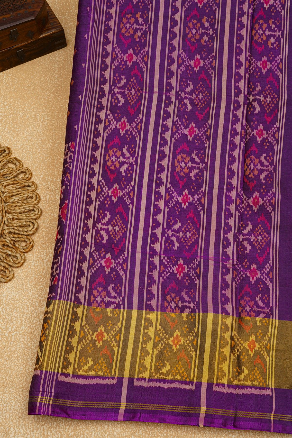 Patola Silk Violet Saree With Florals And Elephants Body