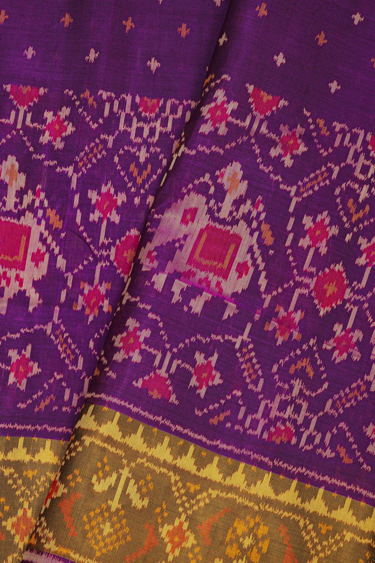 Patola Silk Violet Saree With Florals And Elephants Body