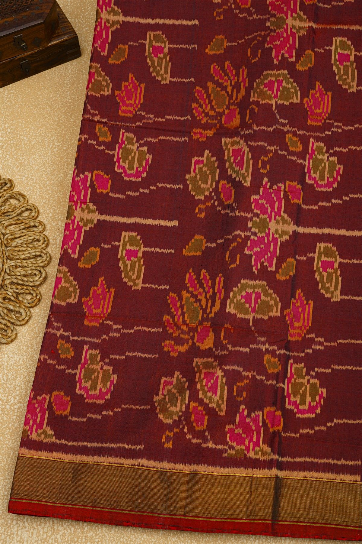 Patola Silk Dual Colour Saree With Floral Buttis Body