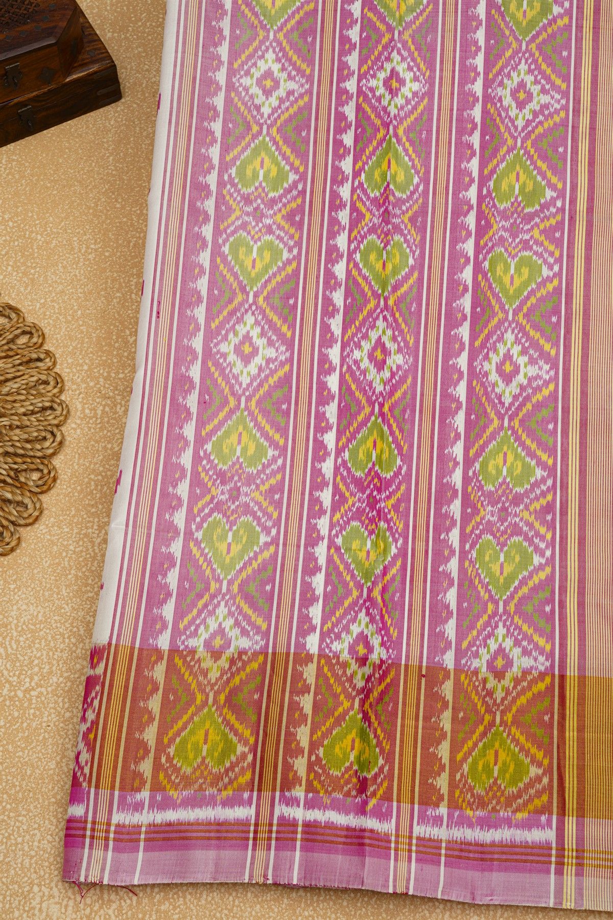Patola Silk Off White Saree With Florals And Leaves Jaal Border