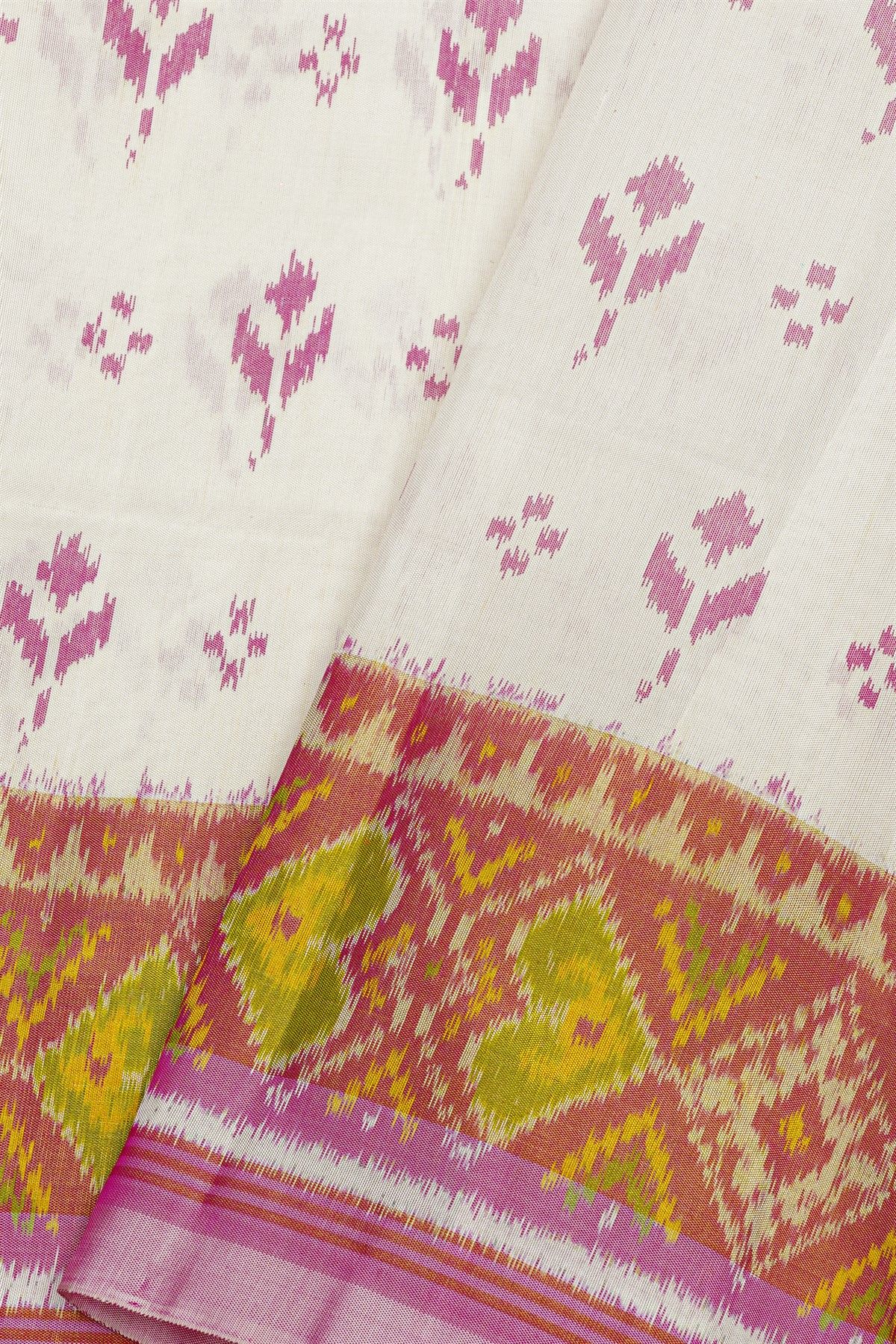 Patola Silk Off White Saree With Florals And Leaves Jaal Border