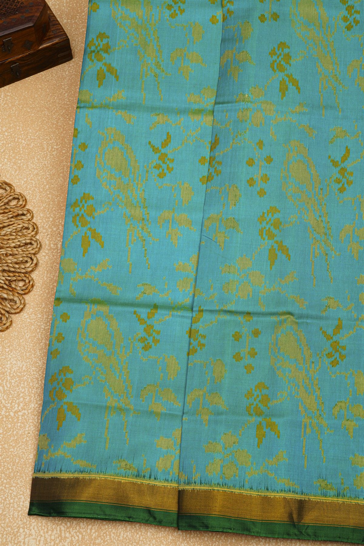 Patola Silk Sea Blue Saree With Florals And Birds Body