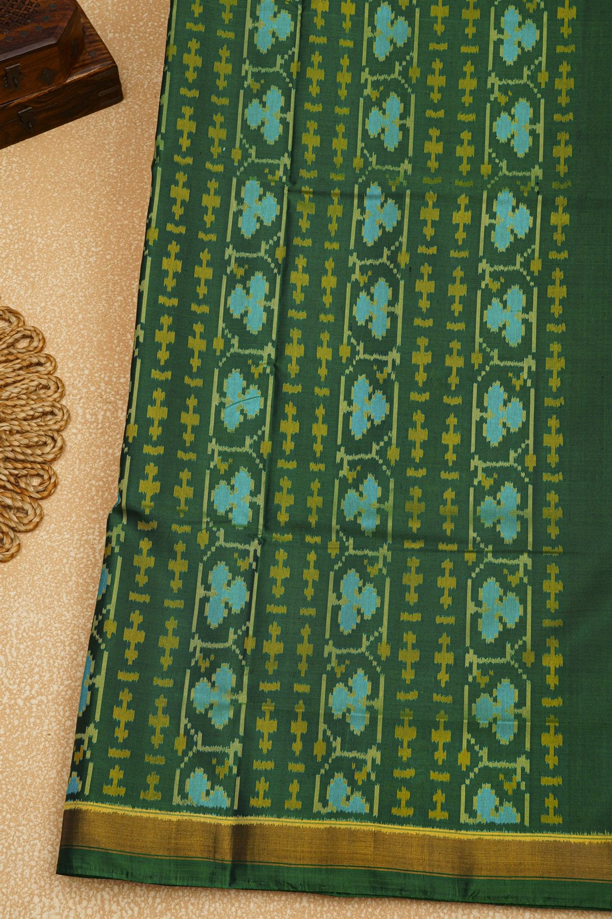 Patola Silk Sea Blue Saree With Florals And Birds Body
