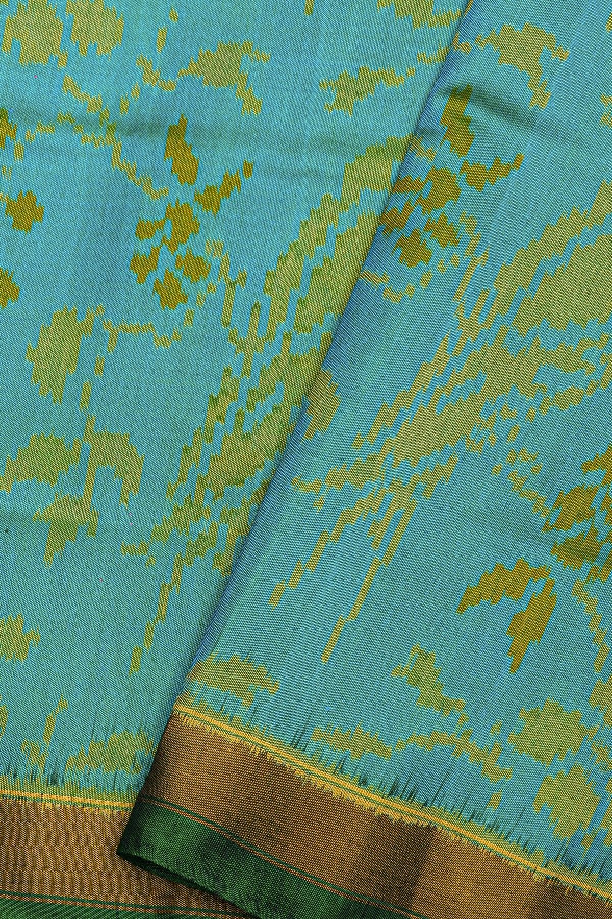 Patola Silk Sea Blue Saree With Florals And Birds Body
