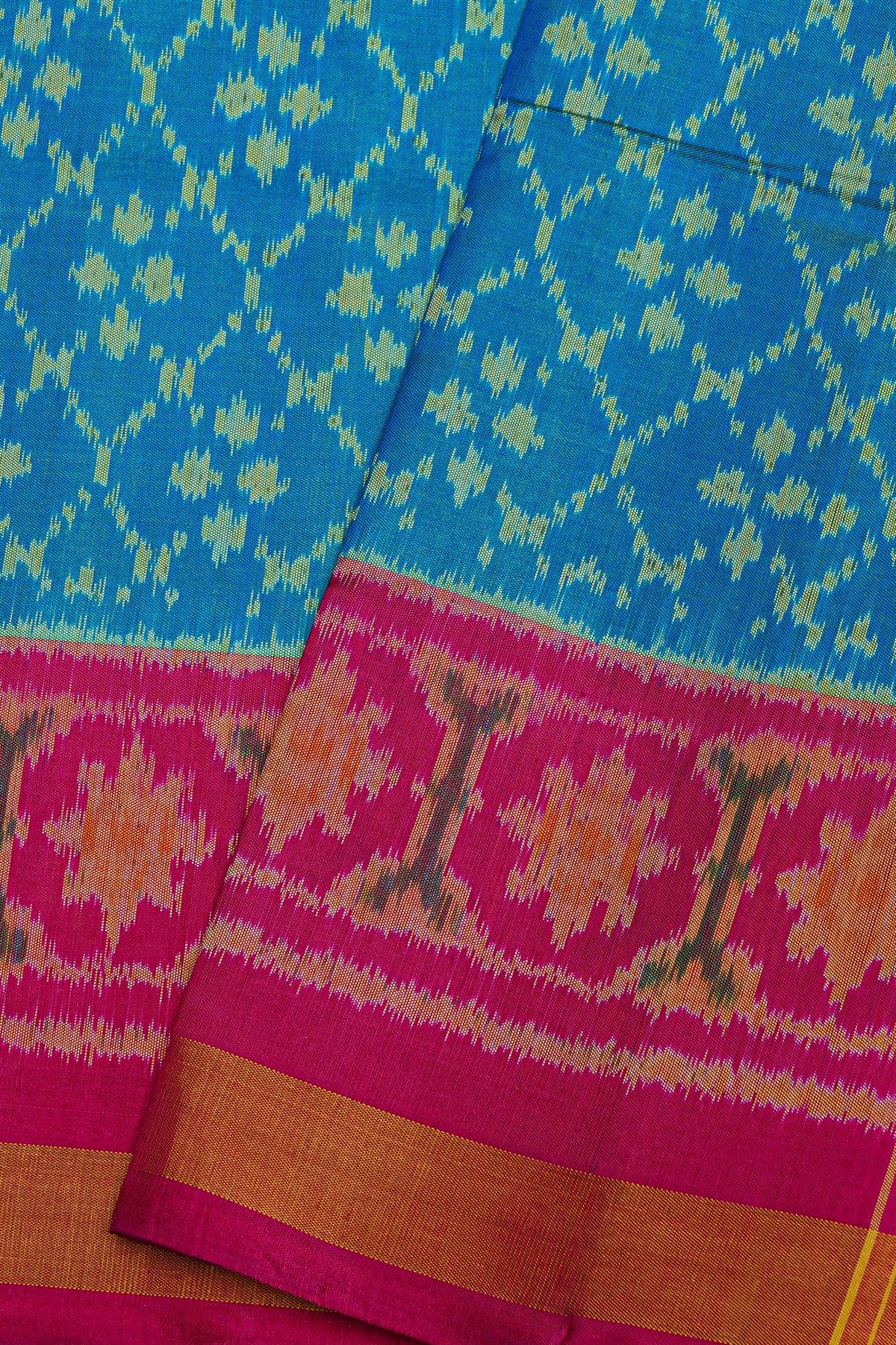 Patola Silk Sea Blue Saree With Florals And Leaves Jaal Border