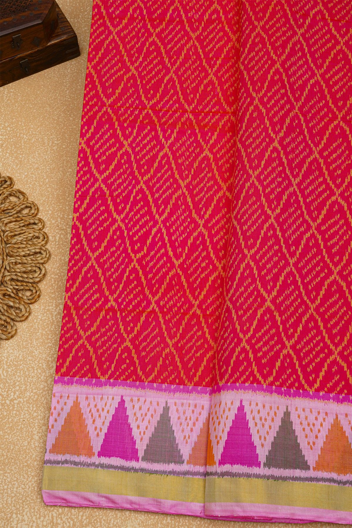 Patola Silk Pink Saree With Cross Checks Body