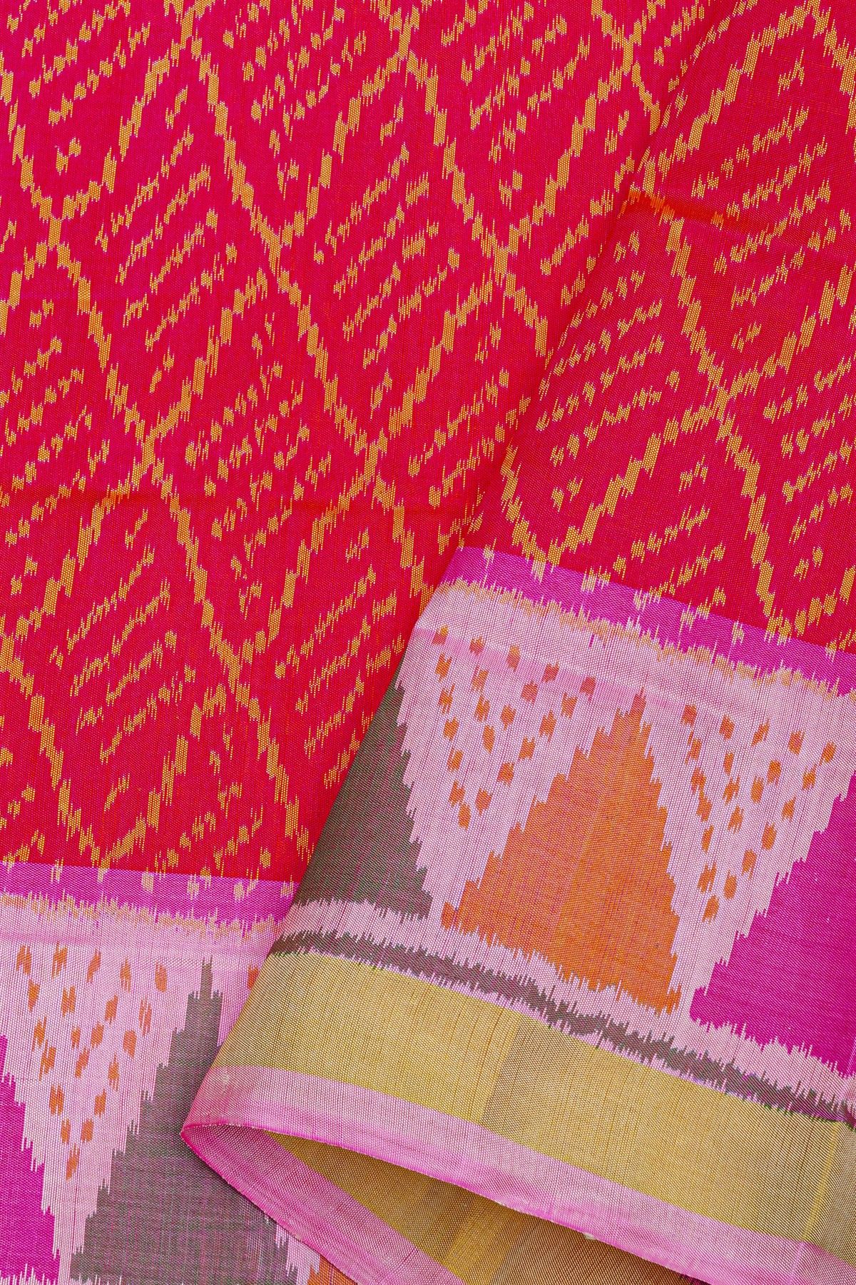 Patola Silk Pink Saree With Cross Checks Body