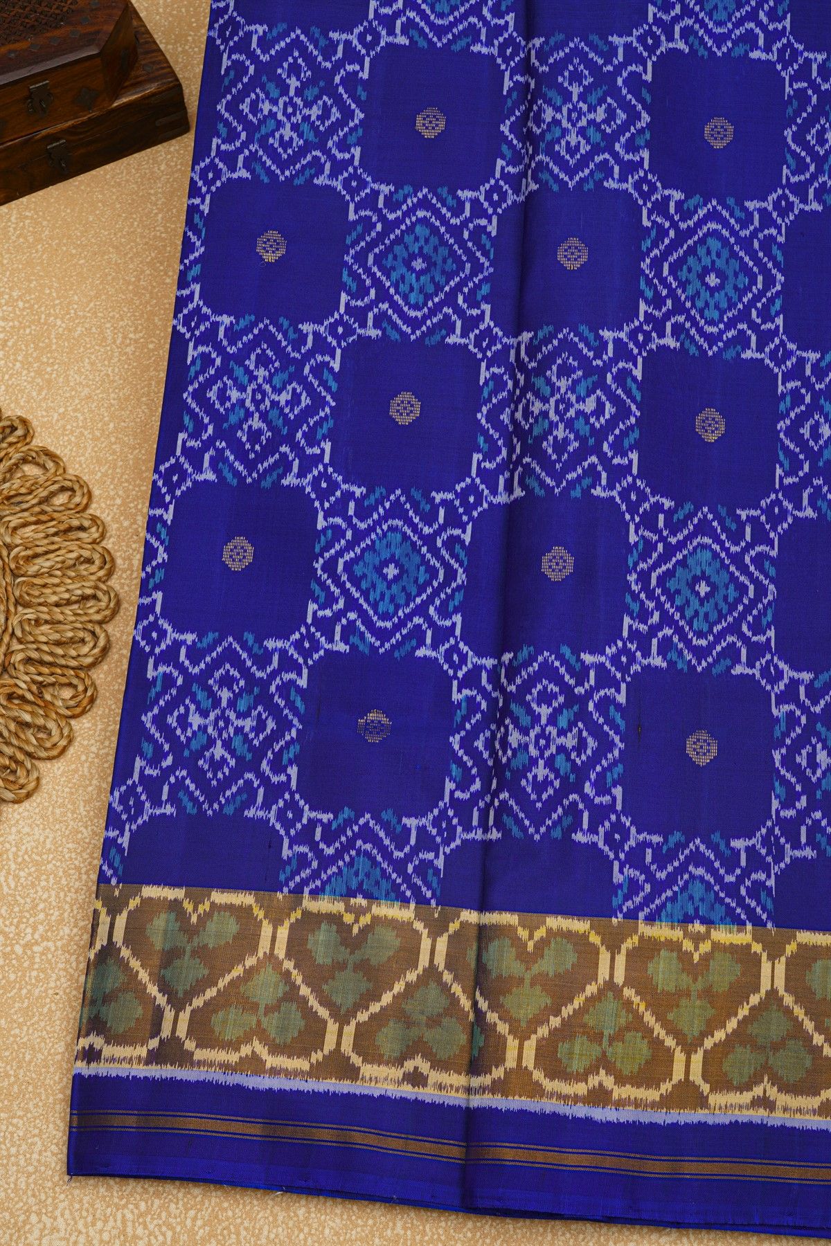 Patola Silk Royal Blue Saree With Florals In Curvy Shapes Body