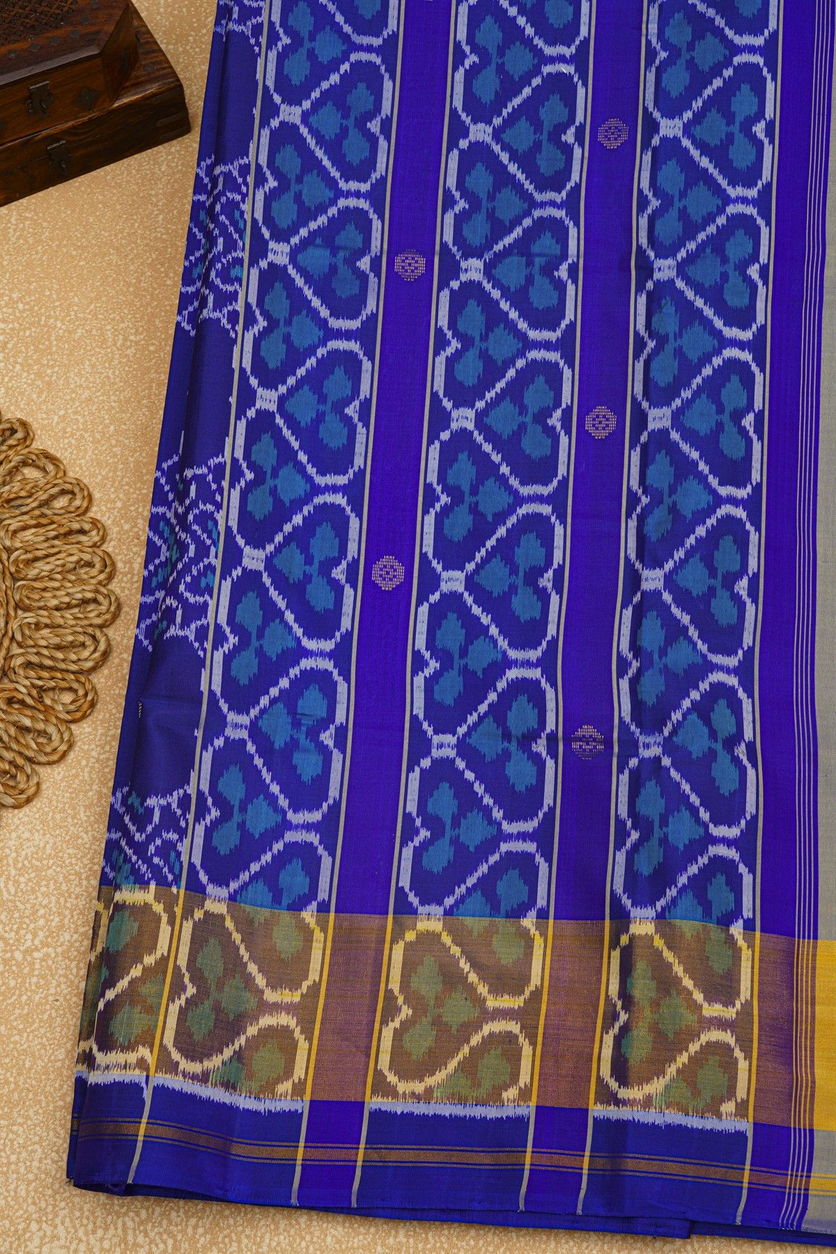 Patola Silk Royal Blue Saree With Florals In Curvy Shapes Body
