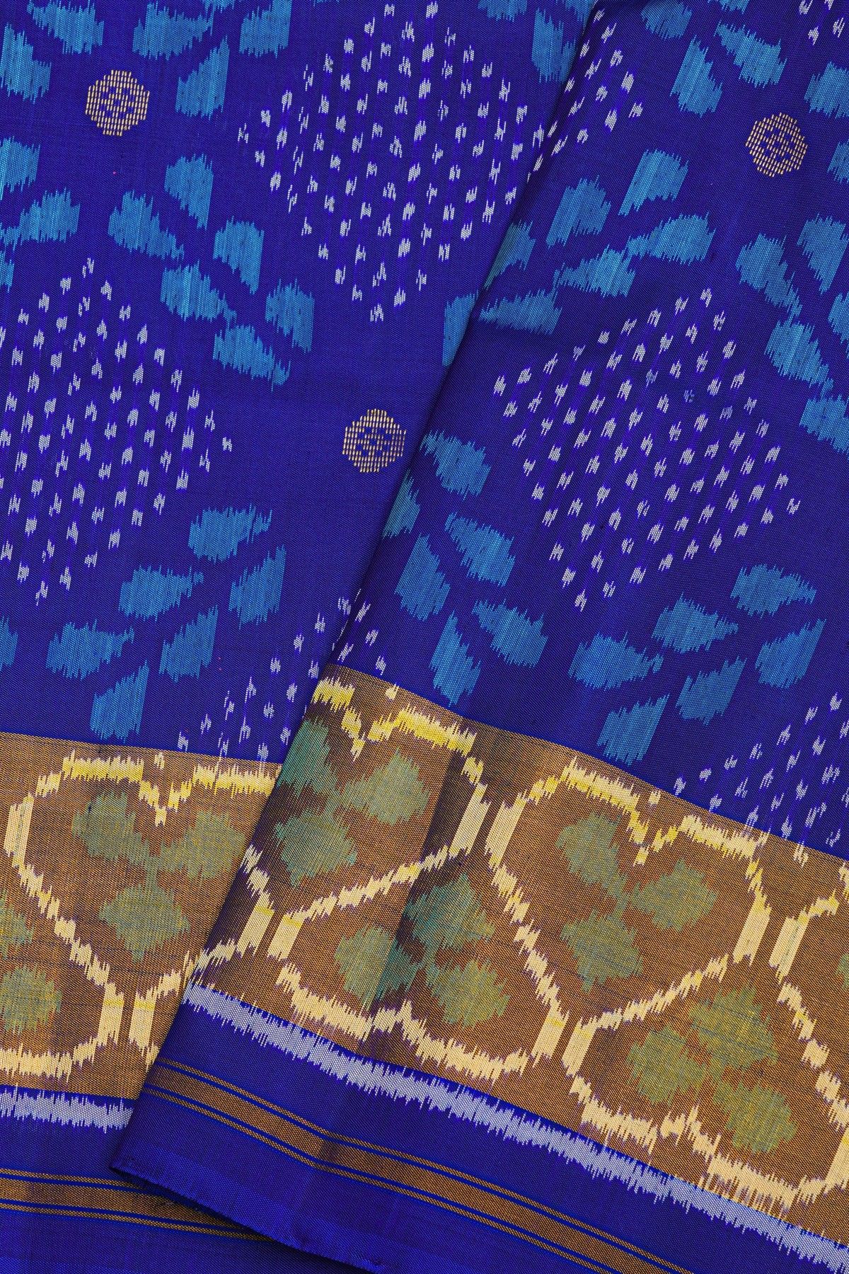 Patola Silk Royal Blue Saree With Florals And Buttis Body