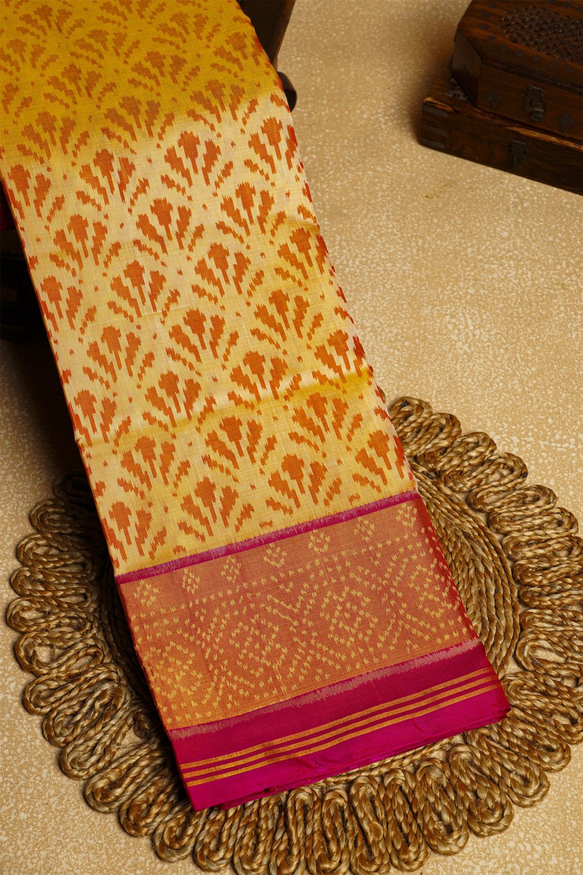 Patola Silk Cream Saree With Floral Buttis Body