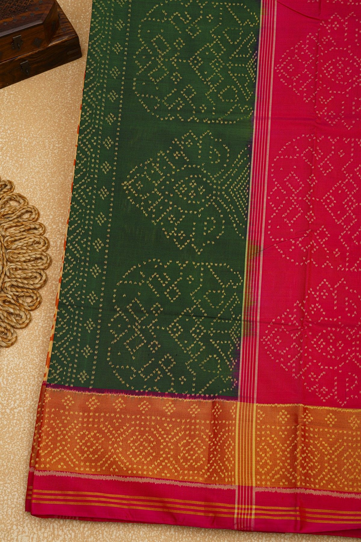 Patola Silk Cream Saree With Floral Buttis Body