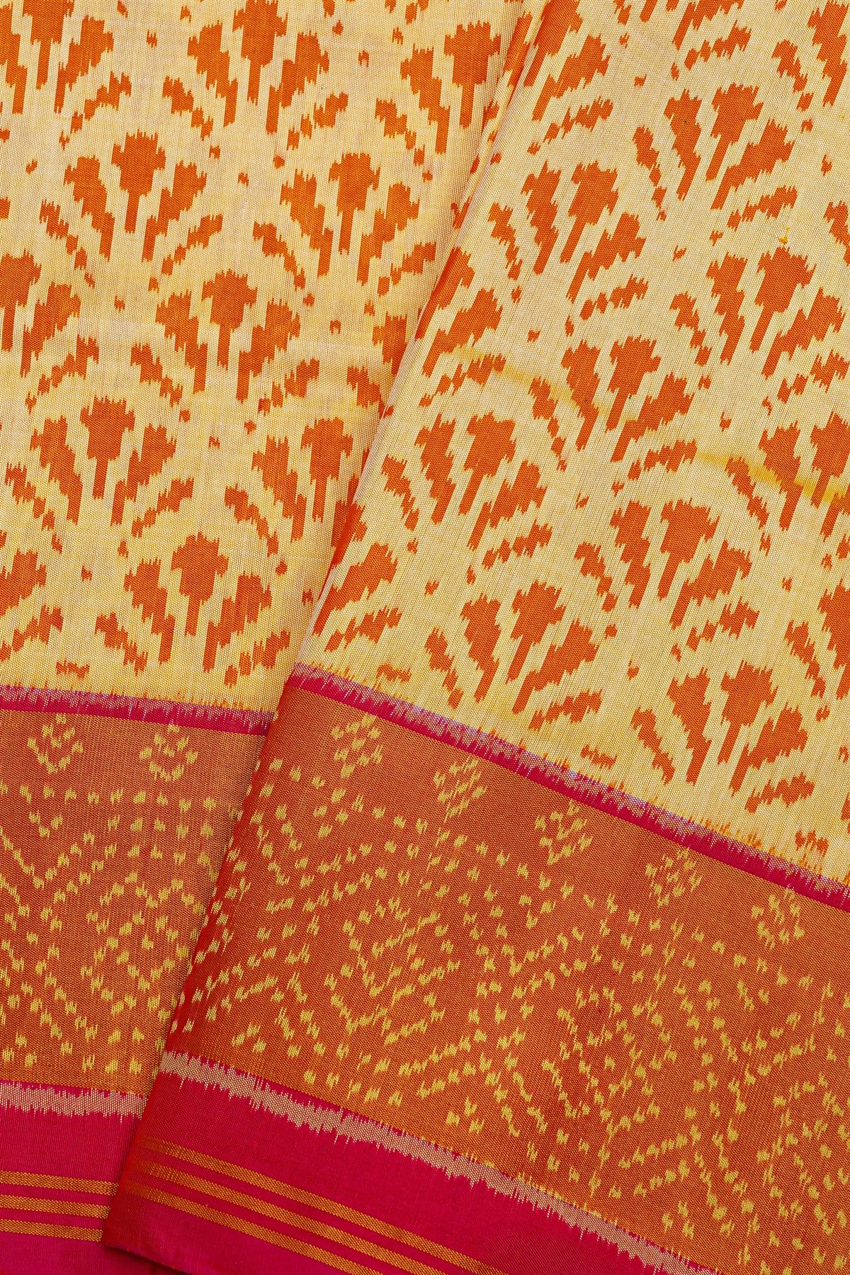 Patola Silk Cream Saree With Floral Buttis Body