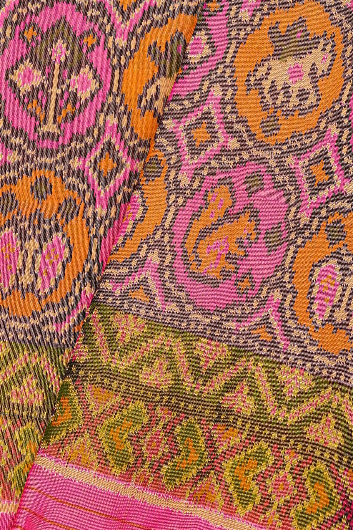 Patola Silk Baby Pink Saree With Florals And Animals In Circles Body