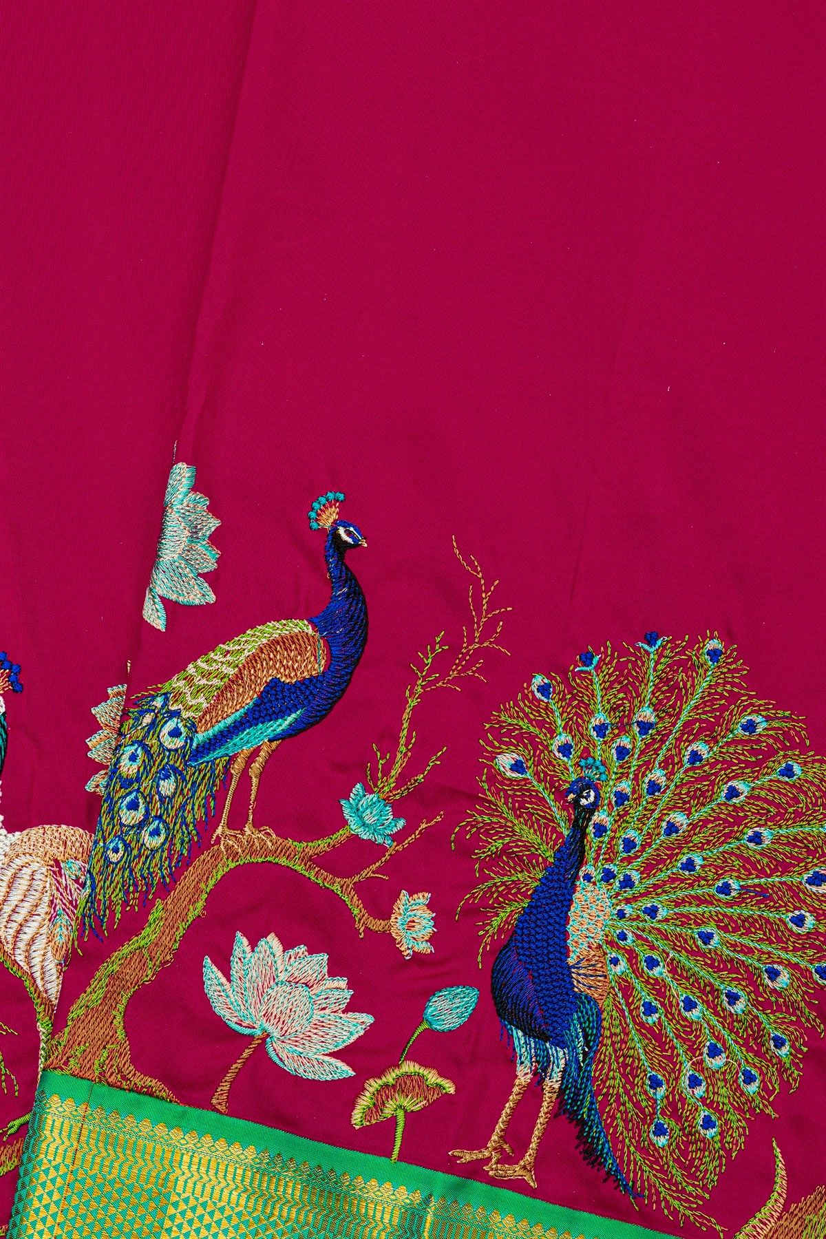 Kancheepuram Silk Rani Pink Saree With Thread Embroidery Work Body