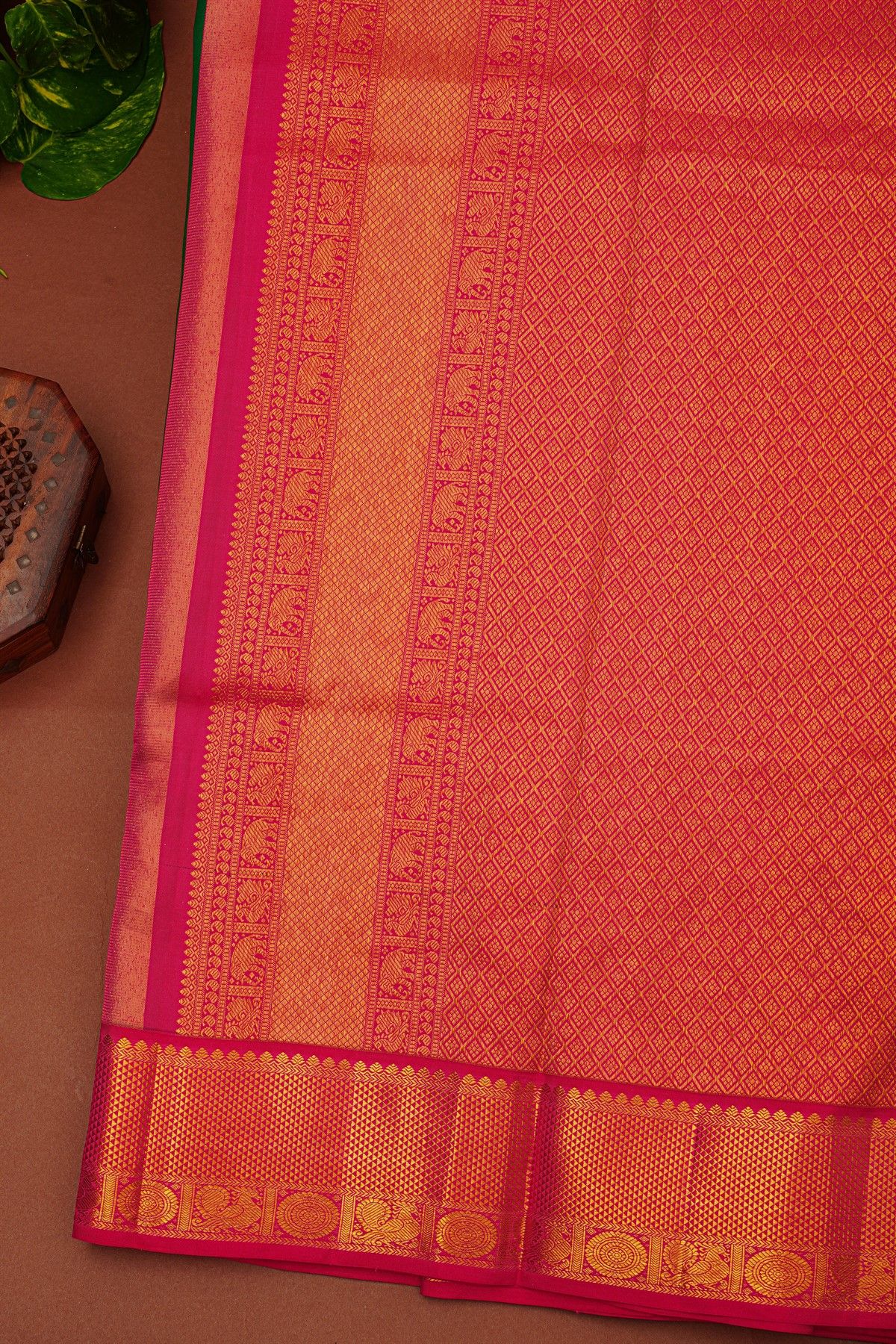 Kancheepuram Silk Bottle Green Saree With Thread Embroidery Work Body