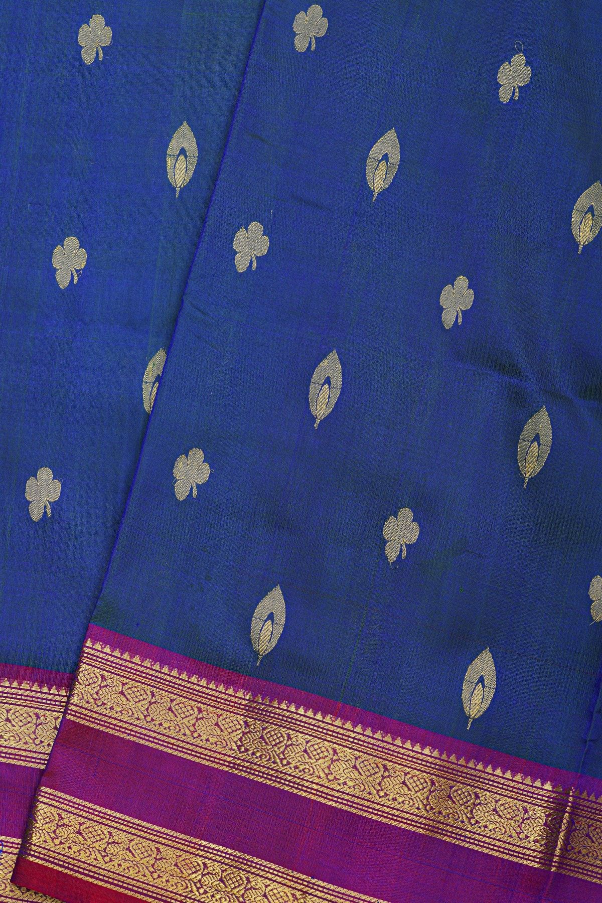 Venkatagiri Silk Peacock Blue Saree With Floral Buttis Body