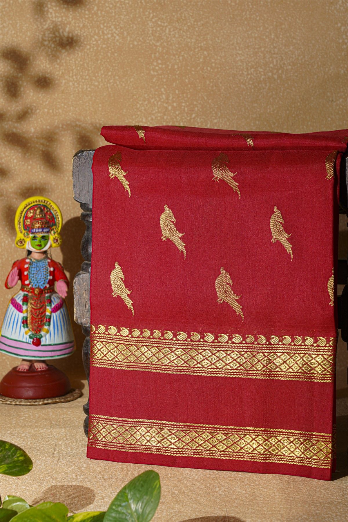Venkatagiri Silk Red Saree With Parrot Buttis Body