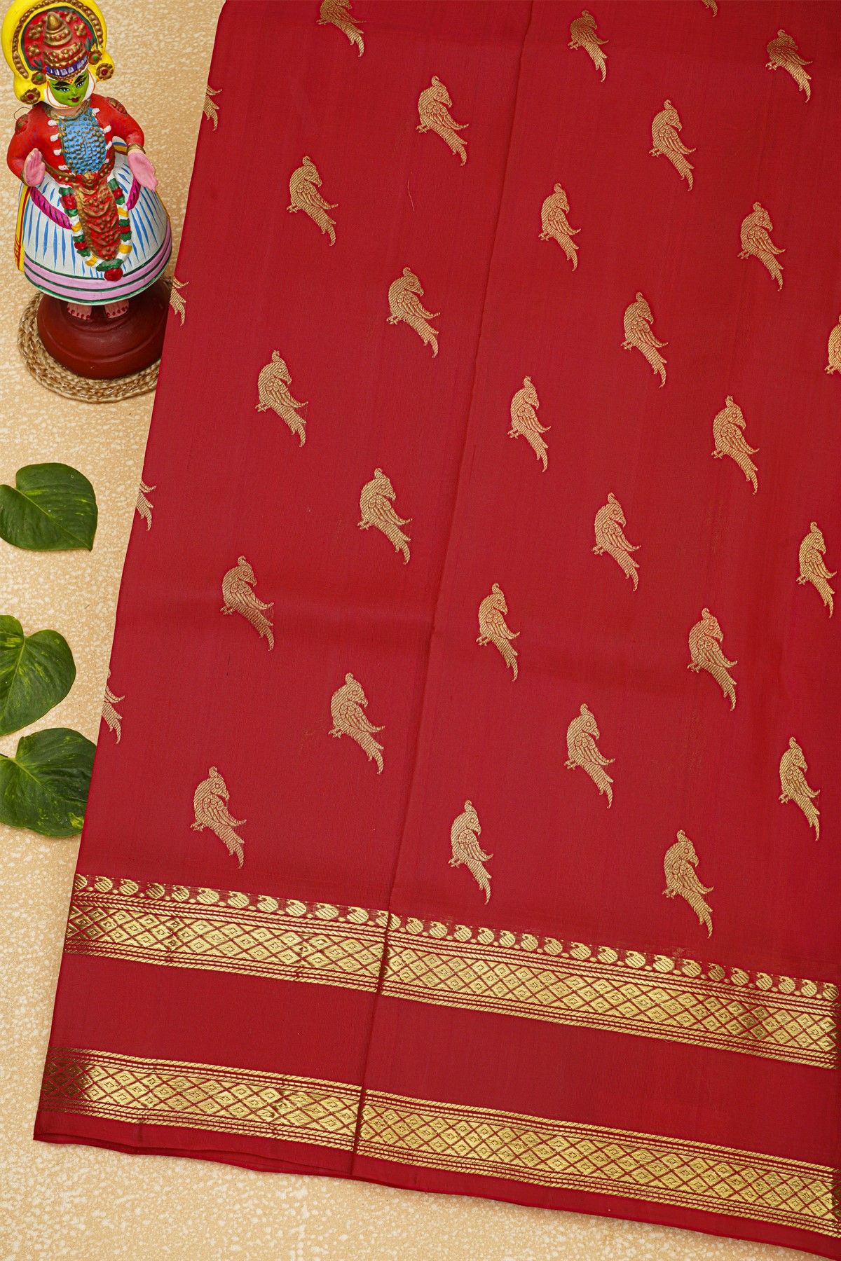 Venkatagiri Silk Red Saree With Parrot Buttis Body