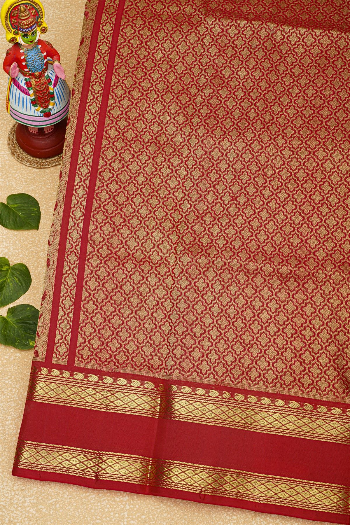 Venkatagiri Silk Red Saree With Parrot Buttis Body