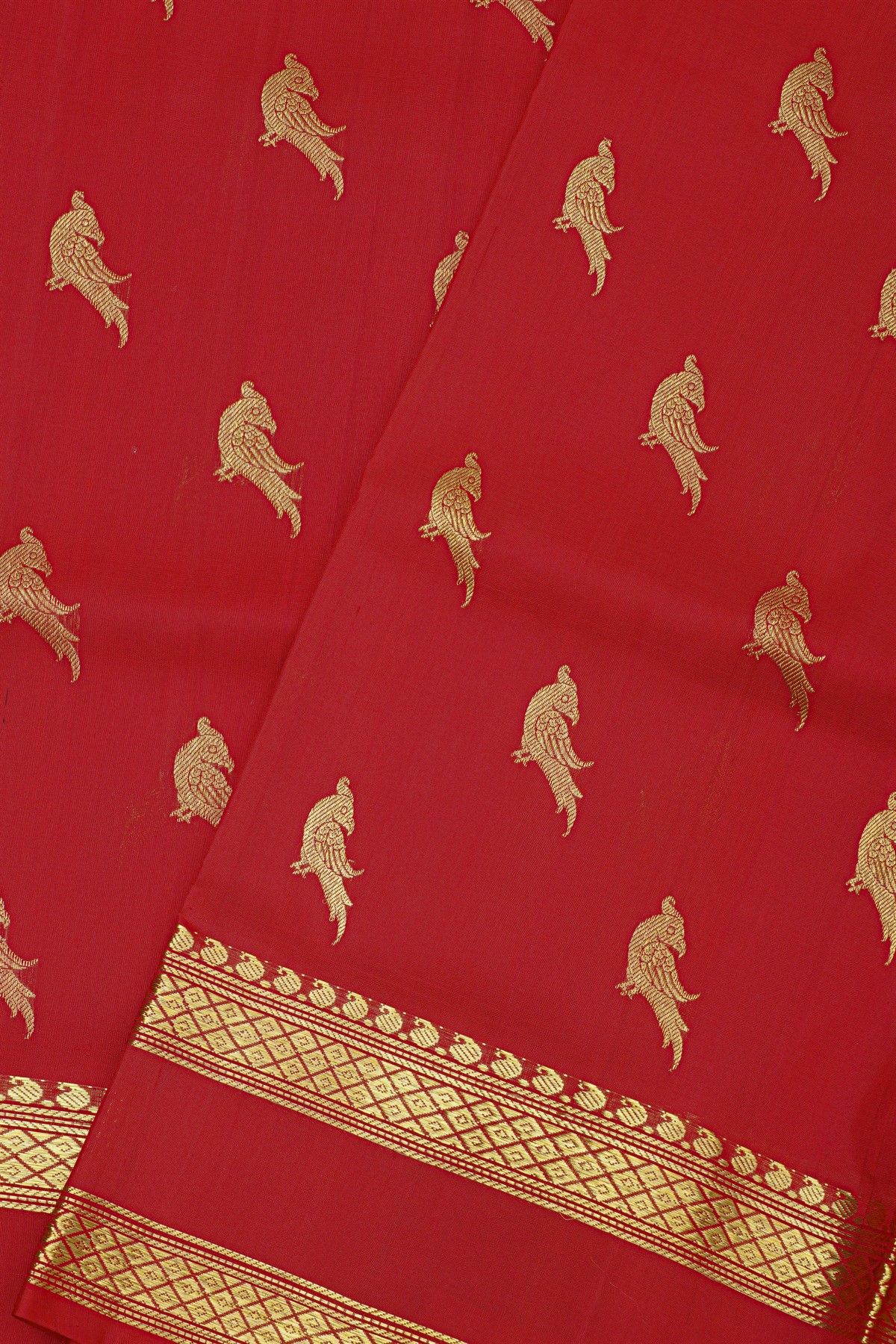Venkatagiri Silk Red Saree With Parrot Buttis Body