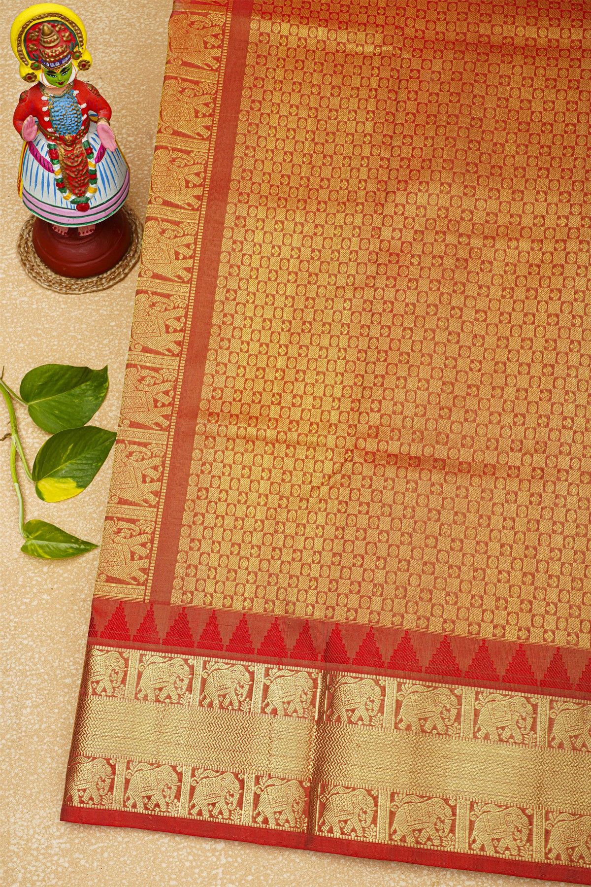 Venkatagiri Silk Cream Saree With Florals And Peacocks Body