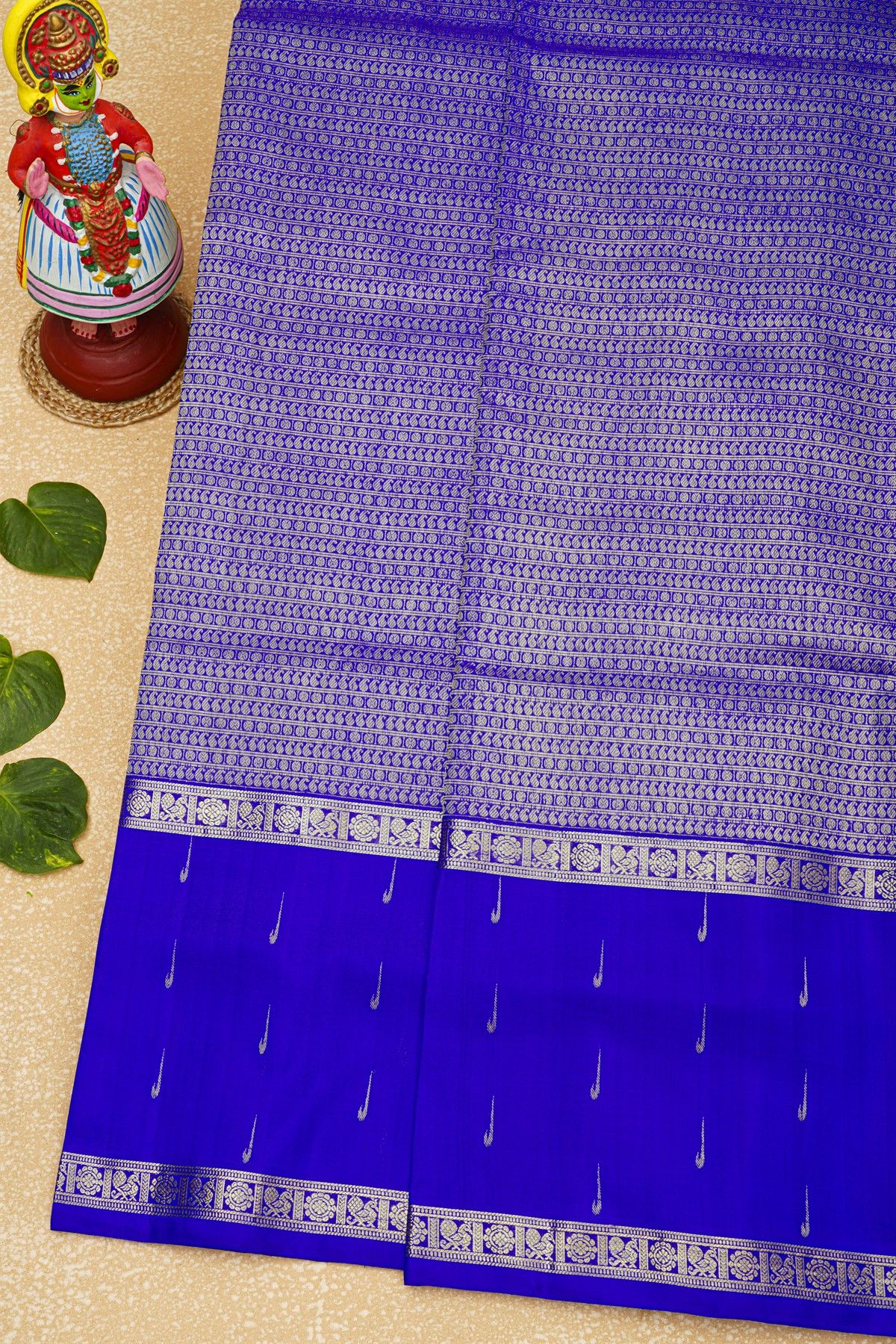 Venkatagiri Silk Royal Blue Saree With Dollar And Paisleys In Lines Body
