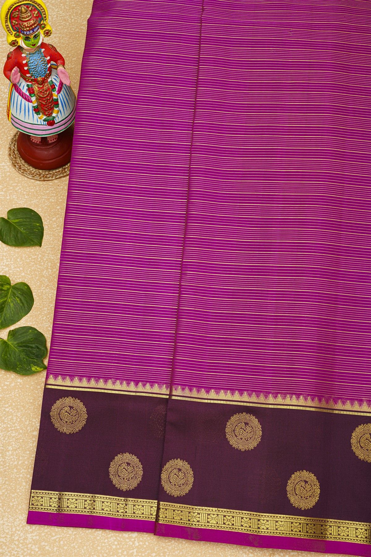 Venkatagiri Silk Magenta Saree With Florals And Peacocks Border
