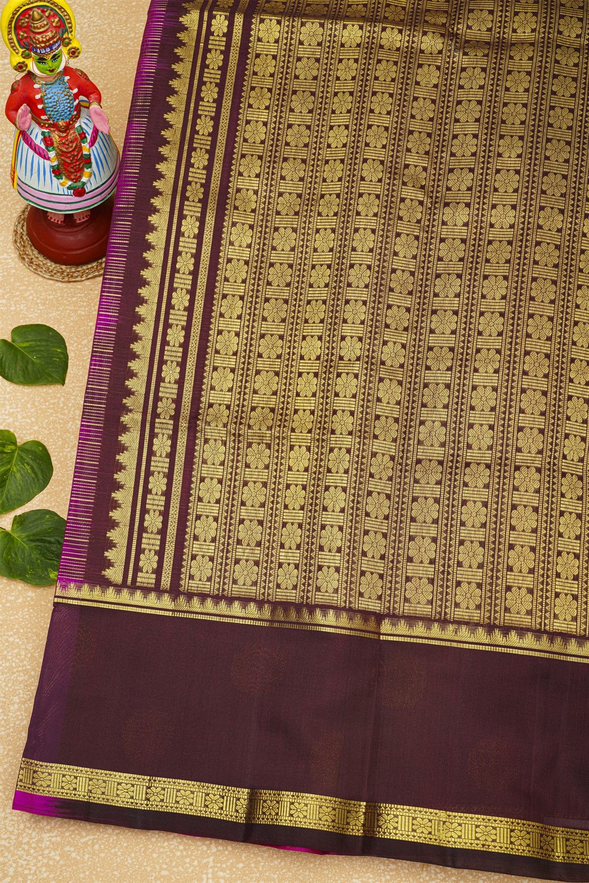 Venkatagiri Silk Magenta Saree With Florals And Peacocks Border
